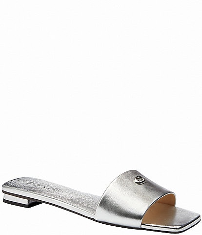 COACH Sculpted C Metallic Leather Slide Sandals