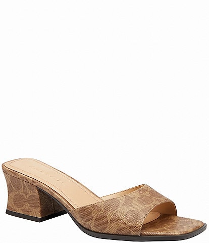 COACH Sculpted C Signature Canvas Block Heel Slide Sandals