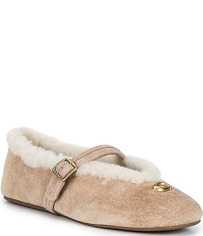 COACH Shearling And Suede Sculpted C Mary Jane Flats