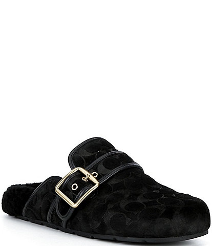 COACH Shearling Leather Buckle Logo Clogs