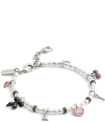 COACH Signature Bowtique Mini Charm Pearl Line Bracelet