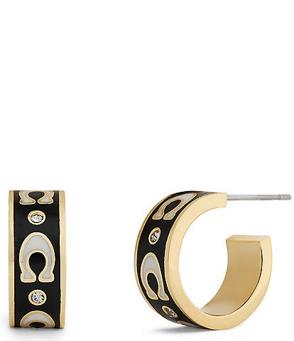 COACH Signature C Enamel Huggie Hoop Earrings