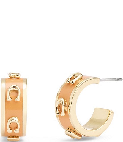 COACH Signature C Enamel Huggie Hoop Earrings