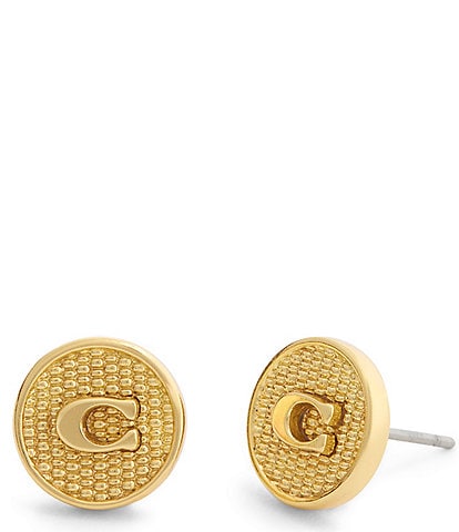 COACH Signature C Textured Coin Stud Earrings
