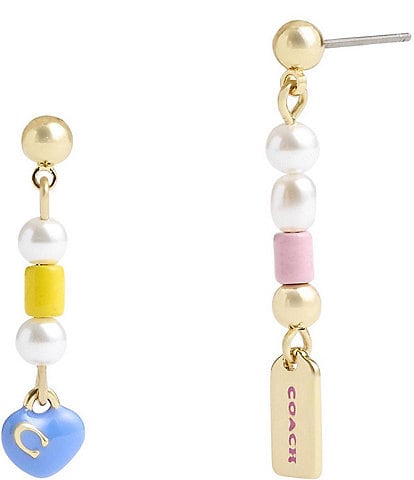 COACH Signature Charm Pearl Mismatched Linear Earrings