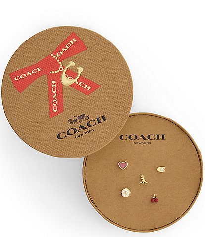 COACH Signature Enamel Heart Motif Single Stud Earring Boxed Set