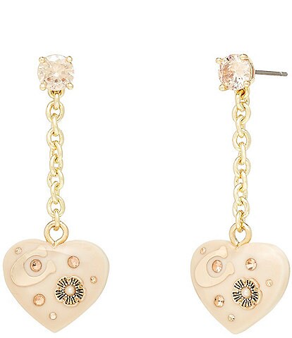 COACH Signature Heart Stone Accent Linear Earrings