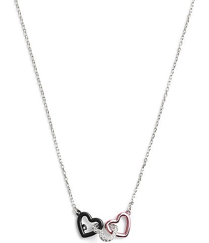 COACH Signature Heart Link Crystal Short Pendant Necklace