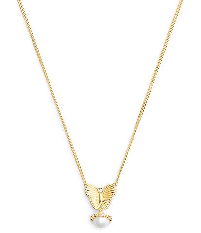 COACH Signature Heritage Butterfly Pearl Short Pendant Necklace