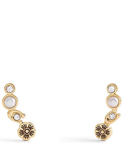 COACH Signature Heritage Pearl Crawler Stud Earrings