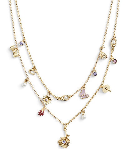 COACH Signature Mixed Charm Crystal and Pearl Layered Necklace