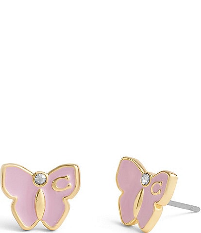 COACH Signature Purple Butterfly Stud Earrings