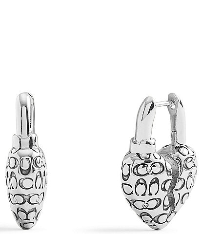 COACH Signature Quilted Broken Heart Huggie Hoop Earrings