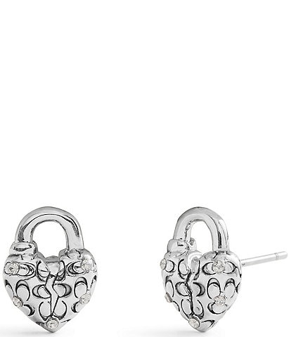 COACH Signature Quilted Broken Heart Padlock Stud Earrings