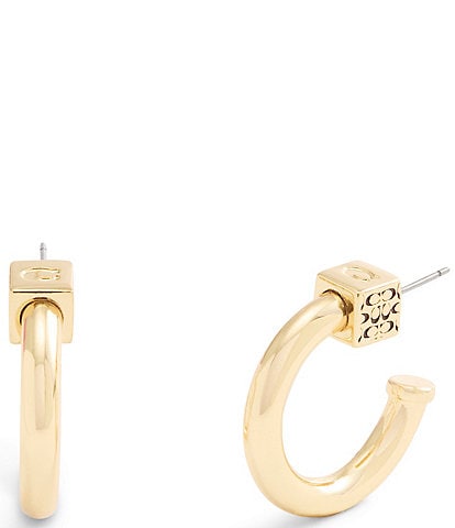 COACH Signature Quilted Cube Chubby Hoop Earrings