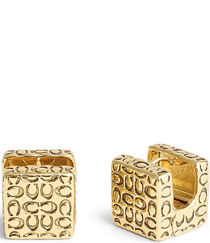 COACH Signature Quilted Cube Huggie Hoop Earrings