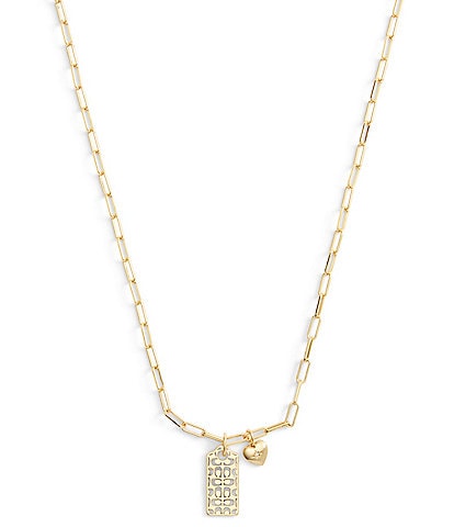 COACH Signature Quilted Cut-Out Hangtag Short Pendant Necklace