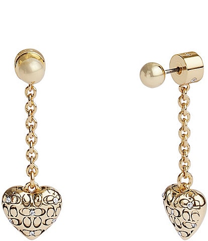 COACH Signature Quilted Heart Crystal Front Back Earrings