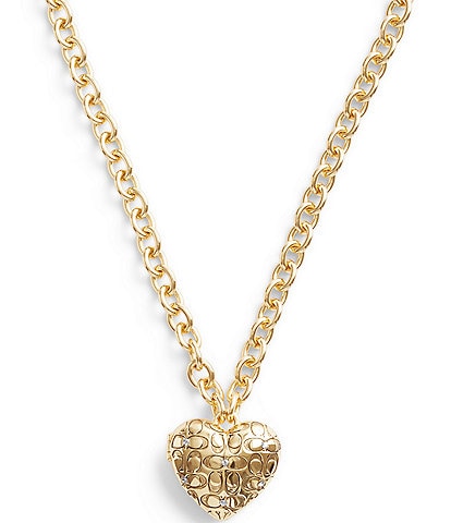 COACH Signature Quilted Heart Crystal Locket Necklace