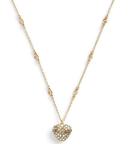 COACH Signature Logo Quilted Heart Crystal Pendant Necklace