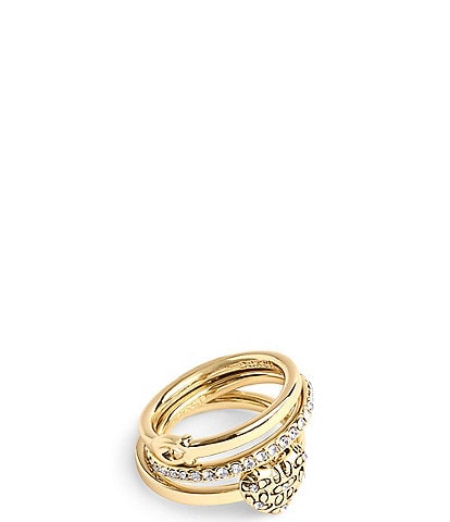 COACH Signature Logo Quilted Crystal Heart Ring Set