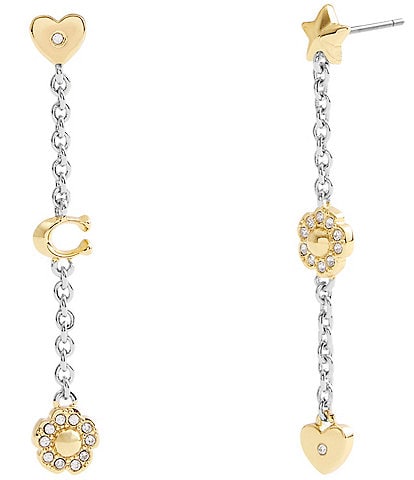 COACH Signature Tea Rose & Heart Linear Earrings