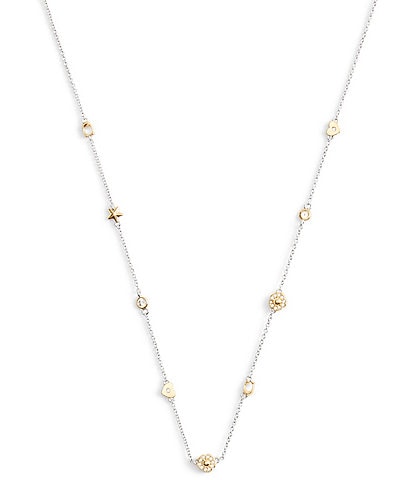 COACH Signature Tea Rose & Heart Strand Collar Necklace