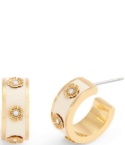COACH Signature Tea Rose Enamel Huggie Hoop Earrings