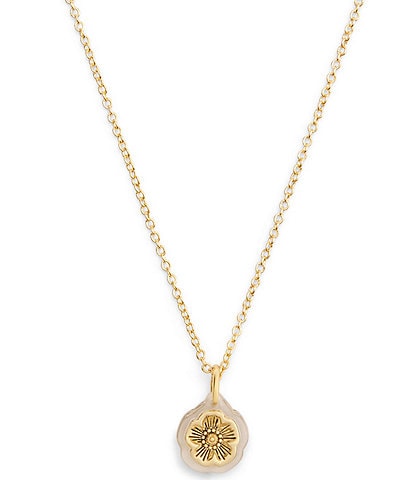 COACH Signature Tea Rose Lucite Short Pendant Necklace