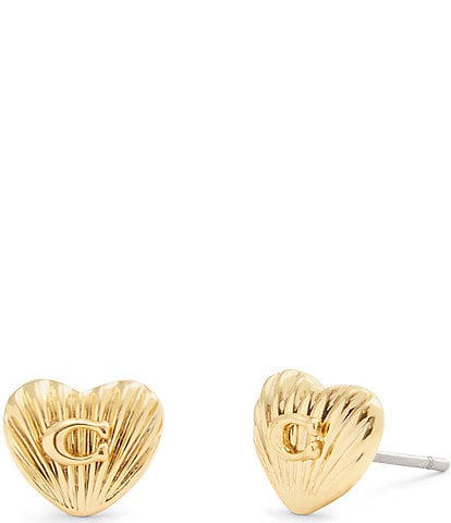 COACH Signature Textured Heart Stud Earrings