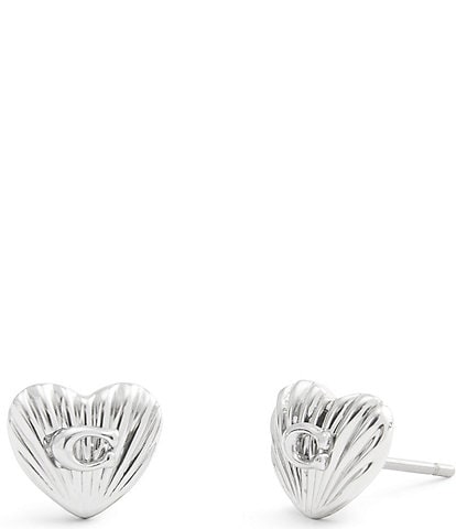 COACH Signature Textured Heart Stud Earrings
