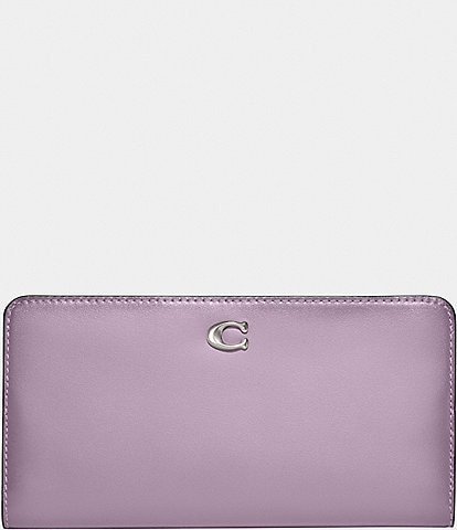 COACH Silver Tone Smooth Leather Skinny Wallet