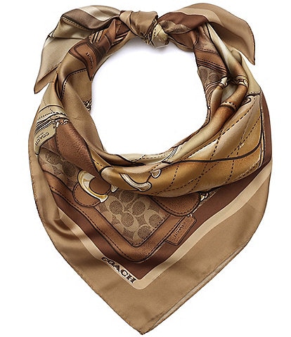 COACH Stacked Tabby Print Woven Silk Square Scarf