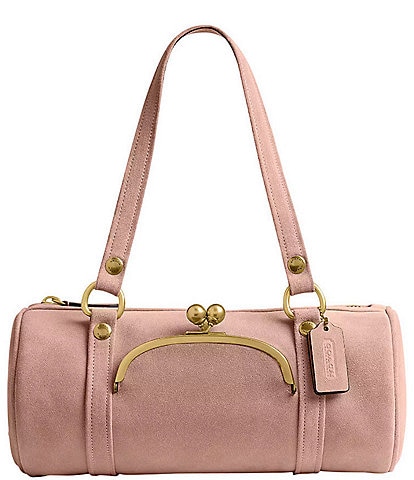COACH Suede Kisslock Barrel Bag