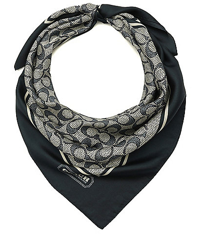 COACH Textured Signature C Printed Woven Silk Square Scarf