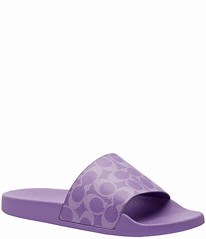 COACH Udele Logo Print Canvas Pool Slide Sandals