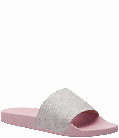 COACH Udele Logo Print Canvas Pool Slide Sandals