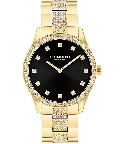 COACH Unisex Brooks Quartz Analog Gold Tone Stainless Steel Pav Crystal Bracelet Watch