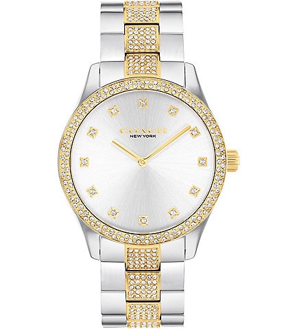 COACH Unisex Brooks Quartz Analog Two Tone Stainless Steel Pav Crystal Bracelet Watch