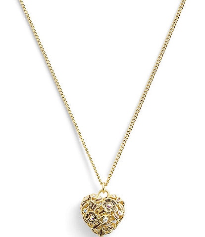 COACH Vintage Crystal Heart Signature Short Pendant Necklace