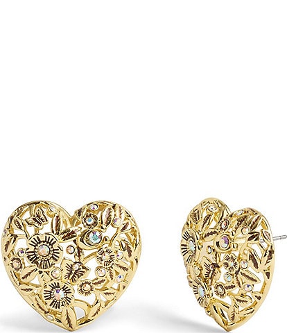 COACH Vintage Crystal Heart Signature Statement Stud Earrings