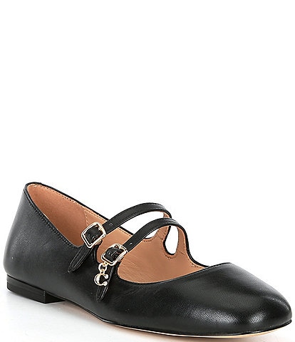 COACH Whitley Leather Double Strap Mary Jane Flats