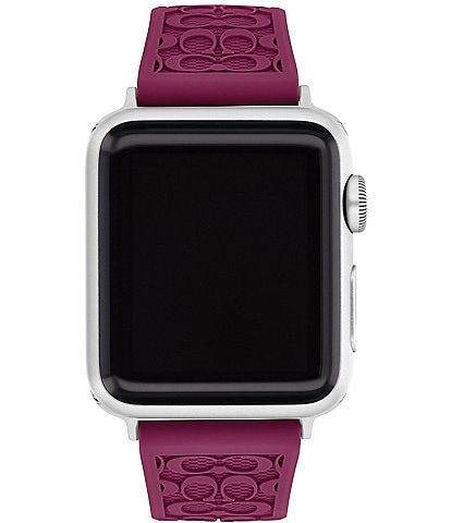 COACH Women's 38/40/41mm Embossed Deep Plum Silicone Strap for Apple Watch