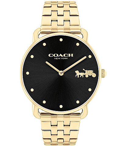 COACH Women's Black Dial Elliot Quartz Analog Gold Tone Stainless Steel Bracelet Watch