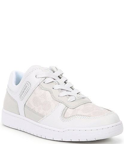 COACH Women's C201 Low-Top Signature Jacquard and Leather Retro Sneakers