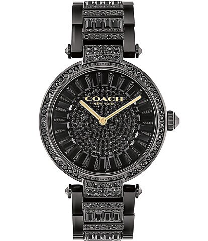 COACH Women's Cary Crystal Pave Quartz Analog Black Tone Stainless Steel Bracelet Watch