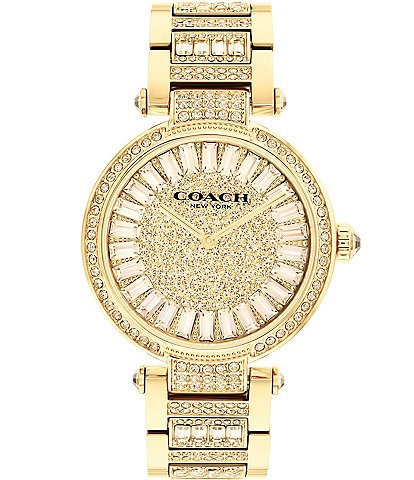 COACH Women's Cary Crystal Pave Quartz Analog Gold Tone Stainless Steel Bracelet Watch