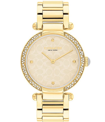 COACH Women's Cary Gold Crystal Plate Bracelet Mother Of Pearl Watch