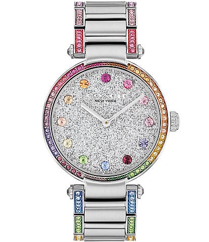 COACH Women's Cary Quartz Analog Crystal Rainbow Pave Stainless Steel Bracelet Watch