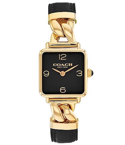COACH Women's Cass Quartz Analog Gold-Tone Stainless Steel and Black Leather Strap Watch